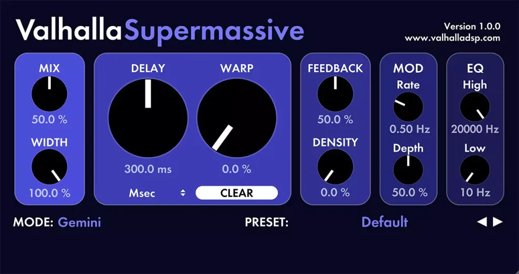 Valhalla Supermassive プラグイン画面